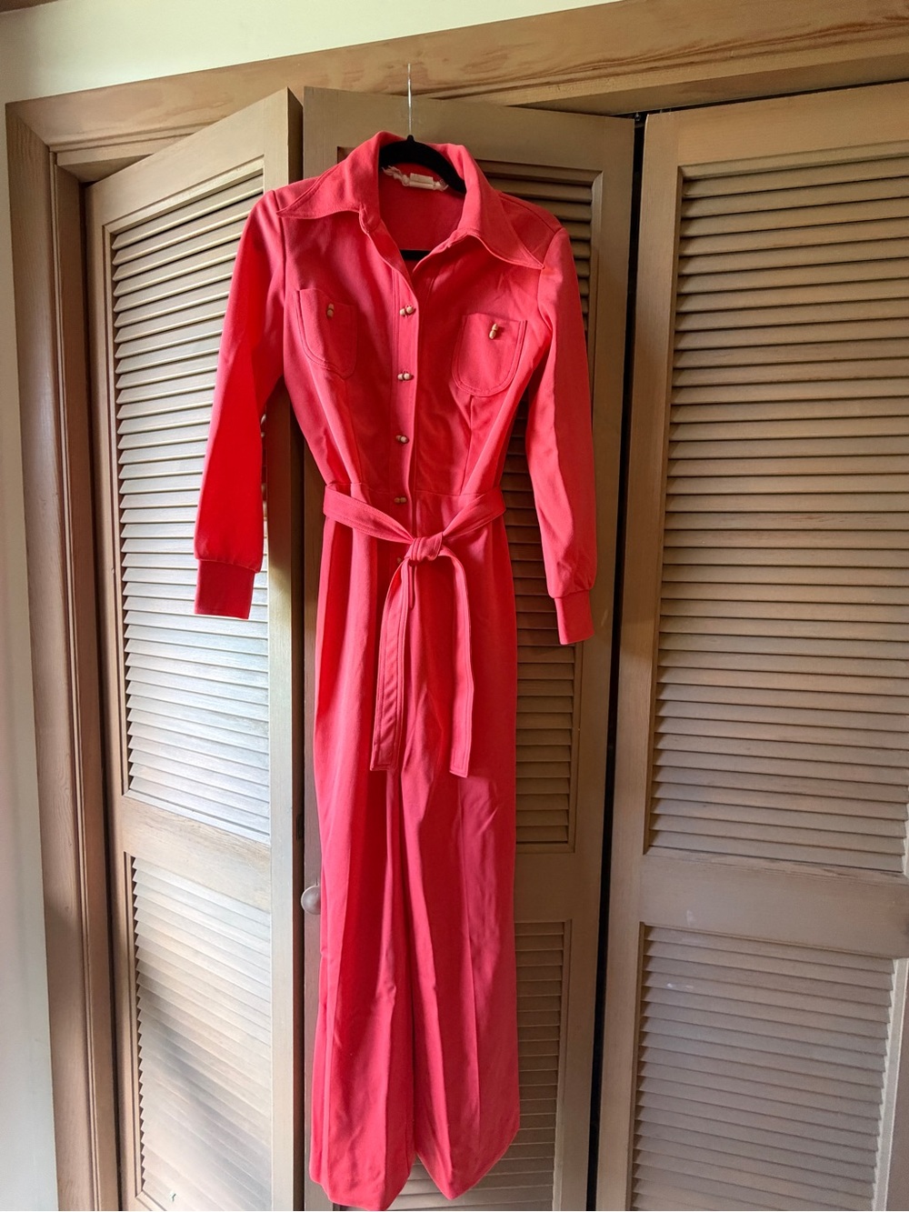 1970’s Vintage Coral Polyester Utility Jumpsuit Size 10